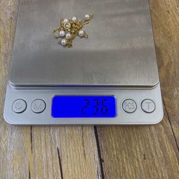 Floating Pearl Necklace 14k Gold Chain RCI 8 Pearls 2.36 Grams 17 Inches Long - Picture 2 of 16